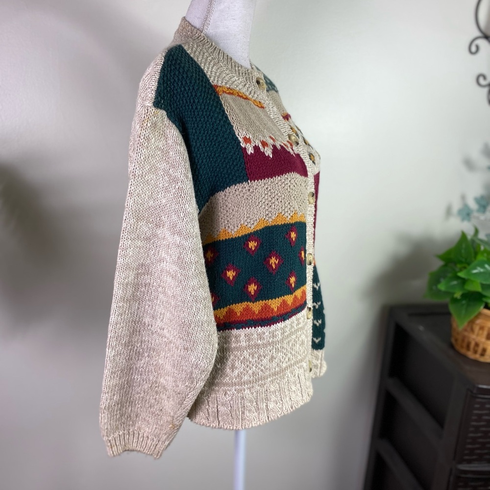 Russ sport co.Vtg women’s color block buttoned chunky knit cardigan swea Sz M - Picture 3 of 11